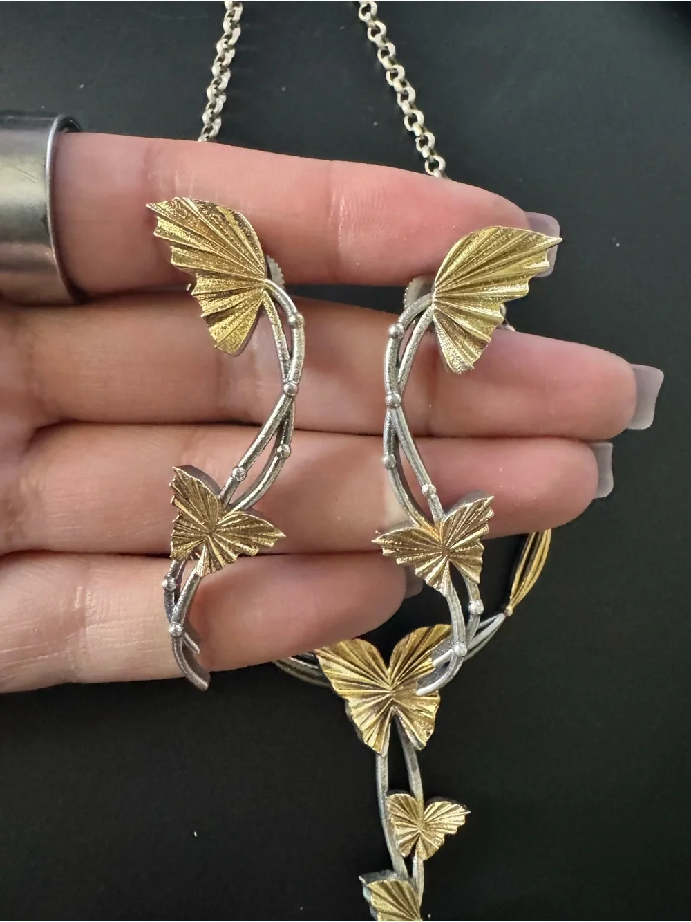Butterfly Two-Tone Drop Necklace and Earrings Set - Gold & Silver